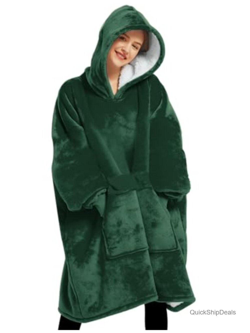 Oversized Sherpa Wearable Blanket Hoodie with Pockets One Size Fits All